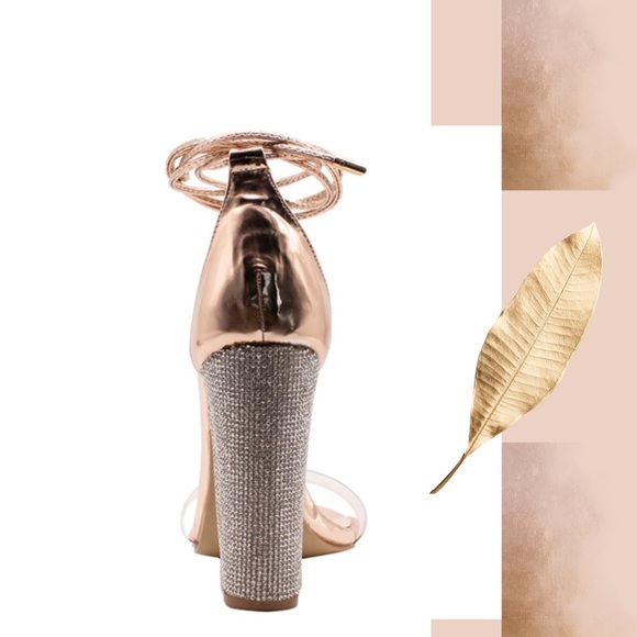 Ankle Strap Clear Peep Toe Gold Heel Pump Sandal - Picture 5 of 8